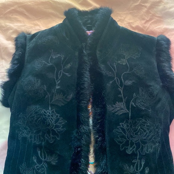 Georgiou studio leather fur embroidered vest - Picture 7 of 11